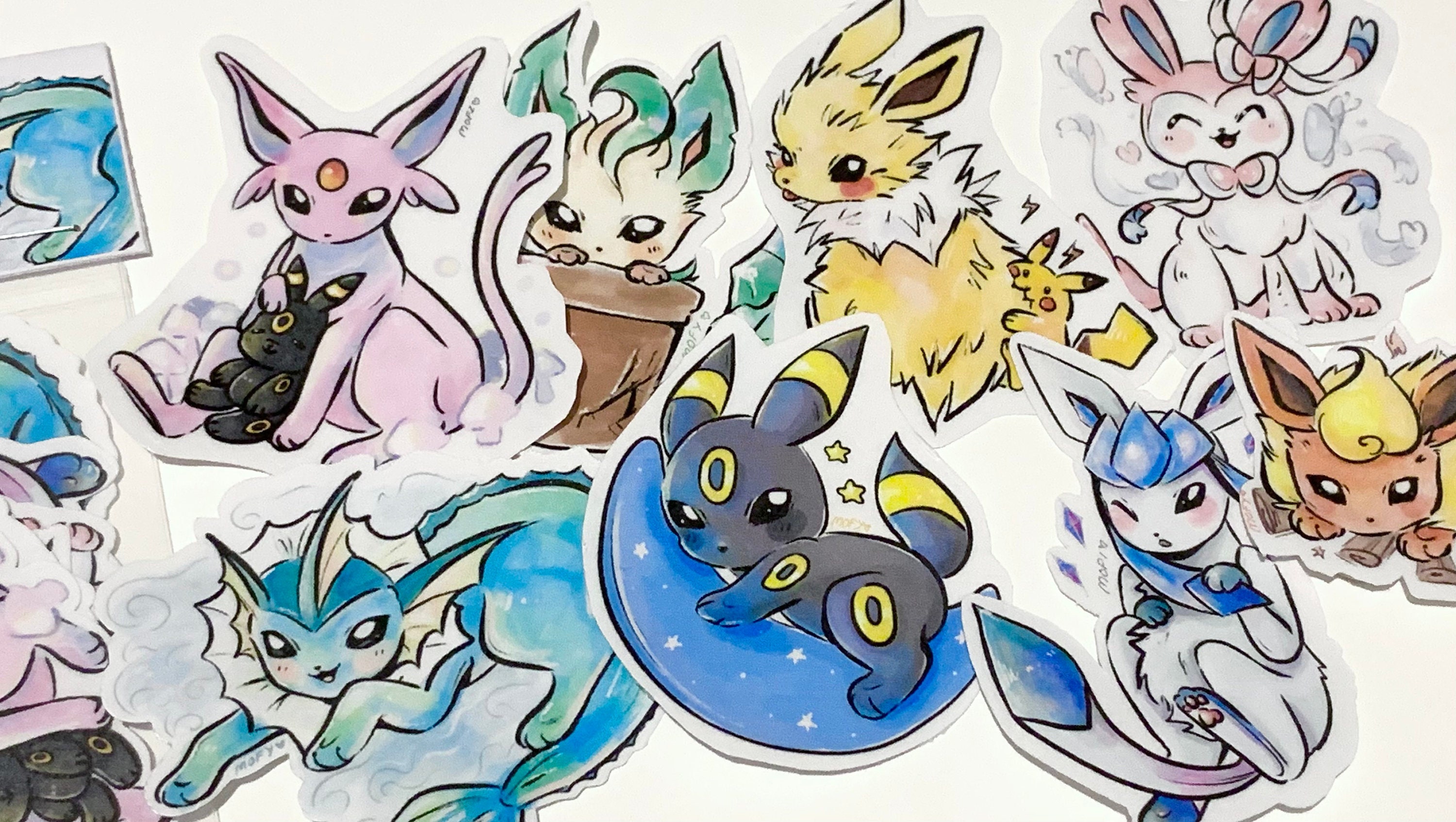 Set of 8 Nintendo Pokemon Cute eevee evolutions in hoods stickers