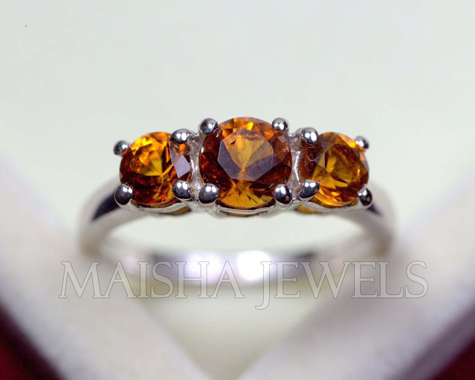Drei Stein Ring Natürlicher runder Goldener Citrin Ring 925 | Etsy
