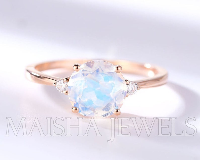 Genuine Ring June Birthstone Statement Ring Natural Rainbow Moonstone Ring 925 Sterling Silver Ring AAA+High Quality Ring Gift for Her