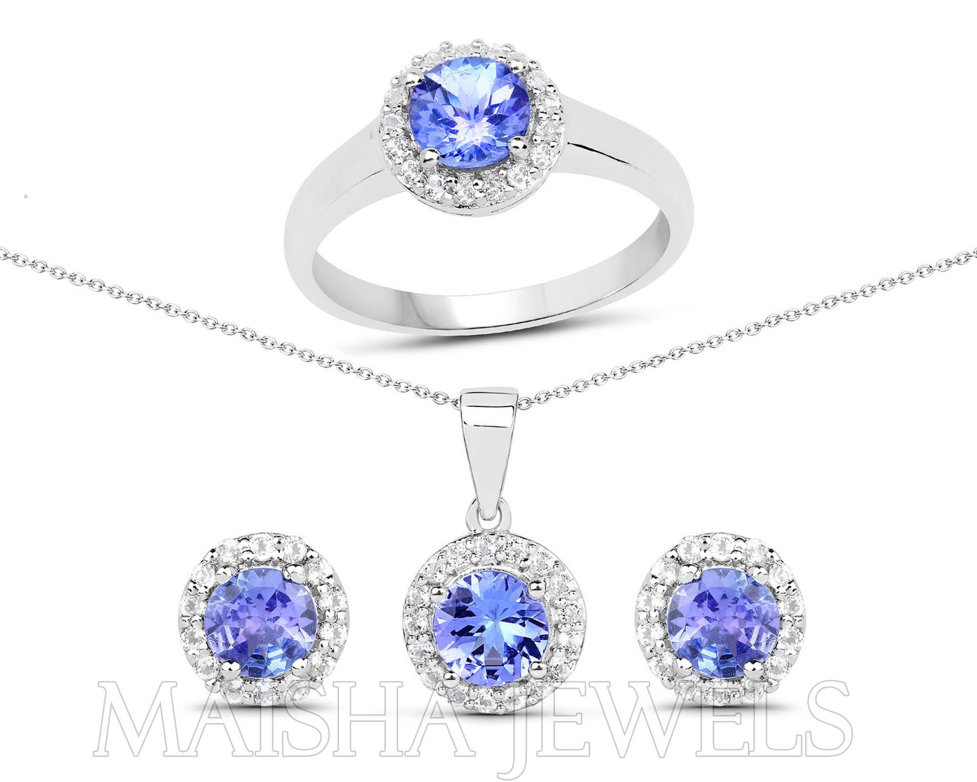 Natural Blue Round Tanzanite Jewelry Sets Wedding Jewelry | Etsy