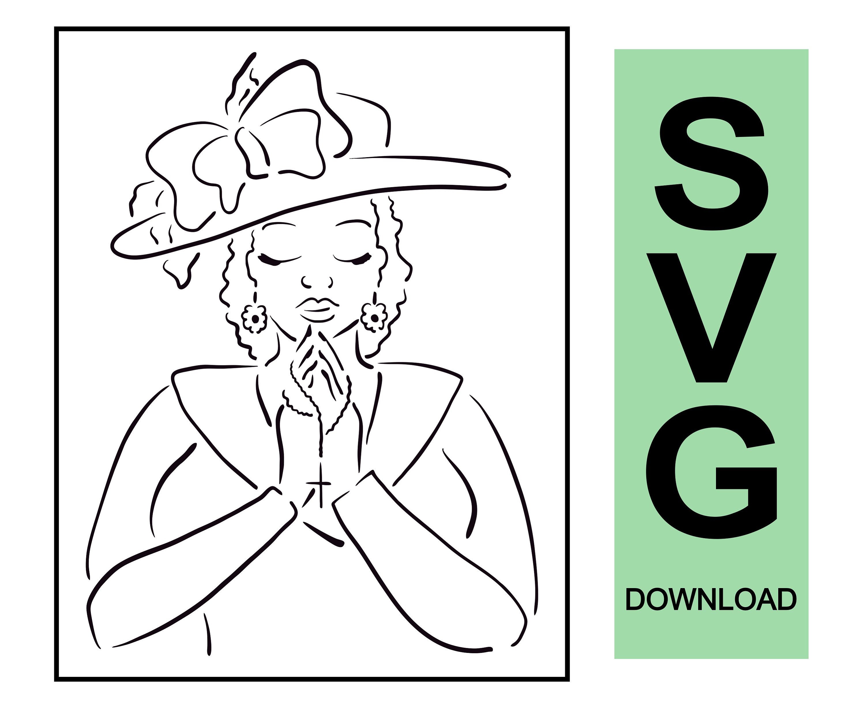 Praying Church Woman SVG Stencil Digital Download File Design Lady