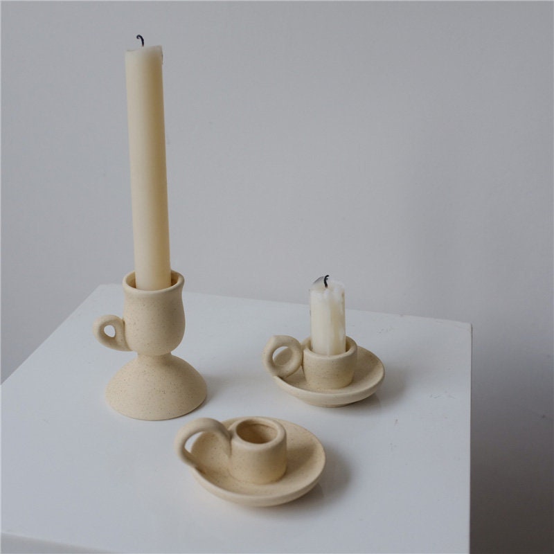 Nordic Style Ceramic Candle Stick Holder, Sandstone Texture Vintage S…