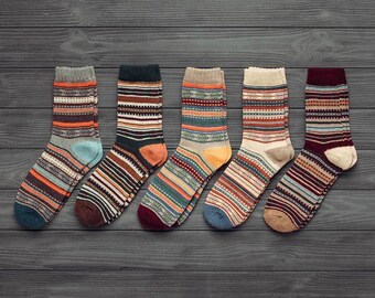 Unisex Winter Thick Warm Stripe Wool Socks Casual Socks Business Mid Tube Socks