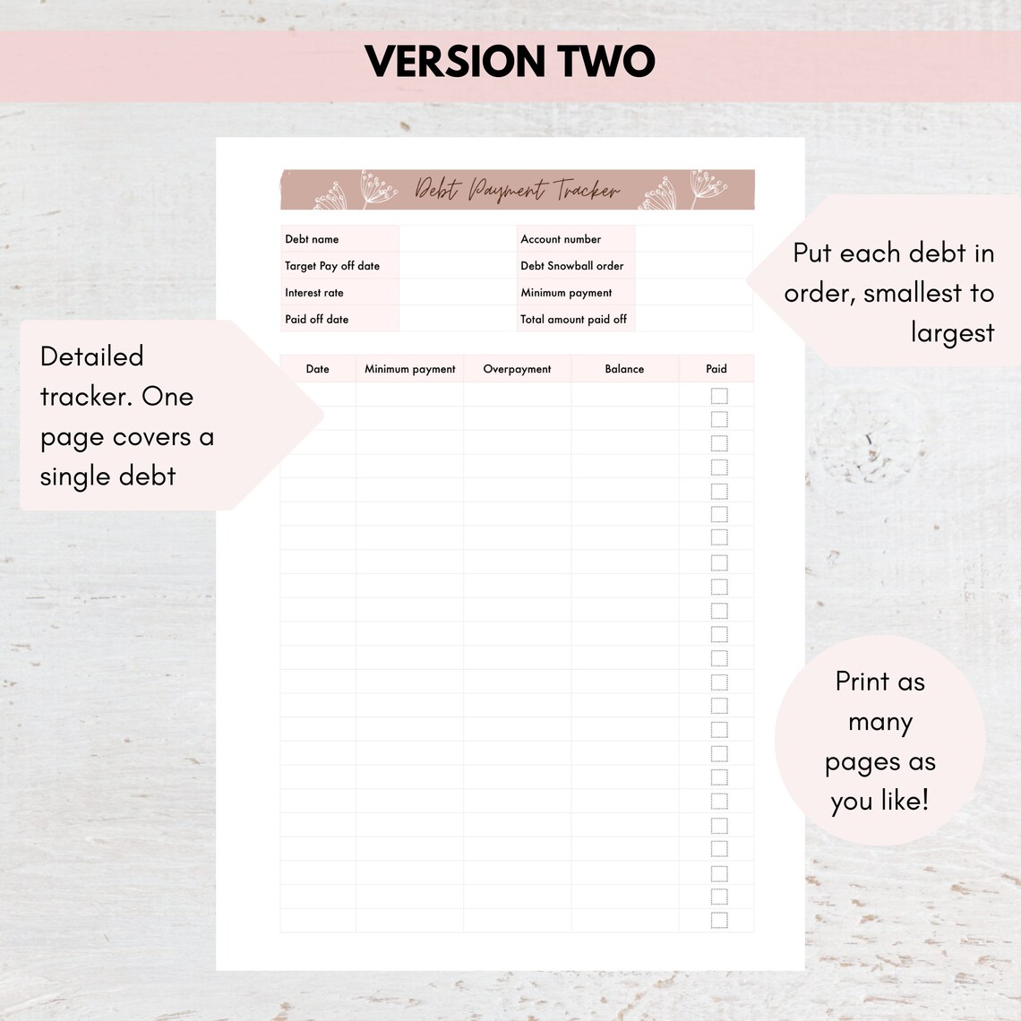 Debt Snowball Tracker Printable Debt Payment Worksheet Debt Free ...