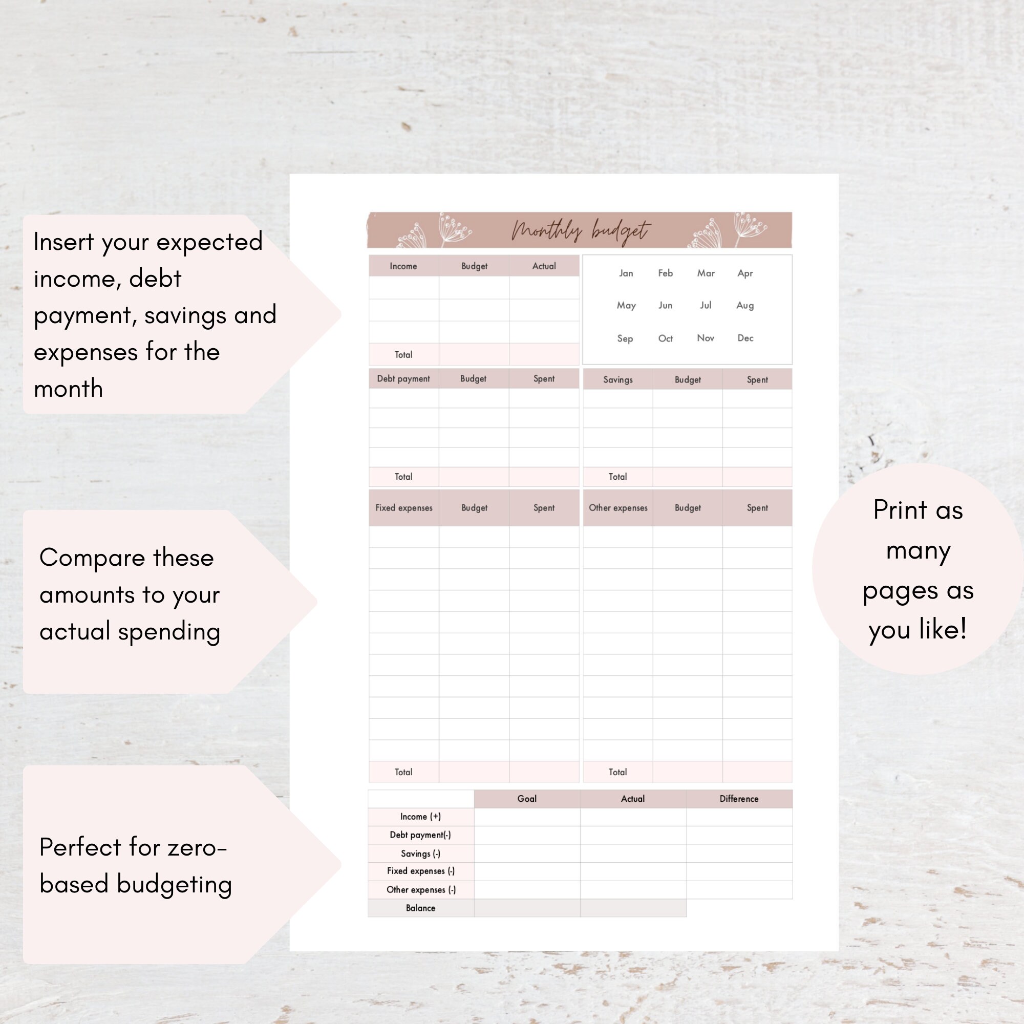 Monthly Budget Planner Printable Minimalist Budget Template - Etsy UK