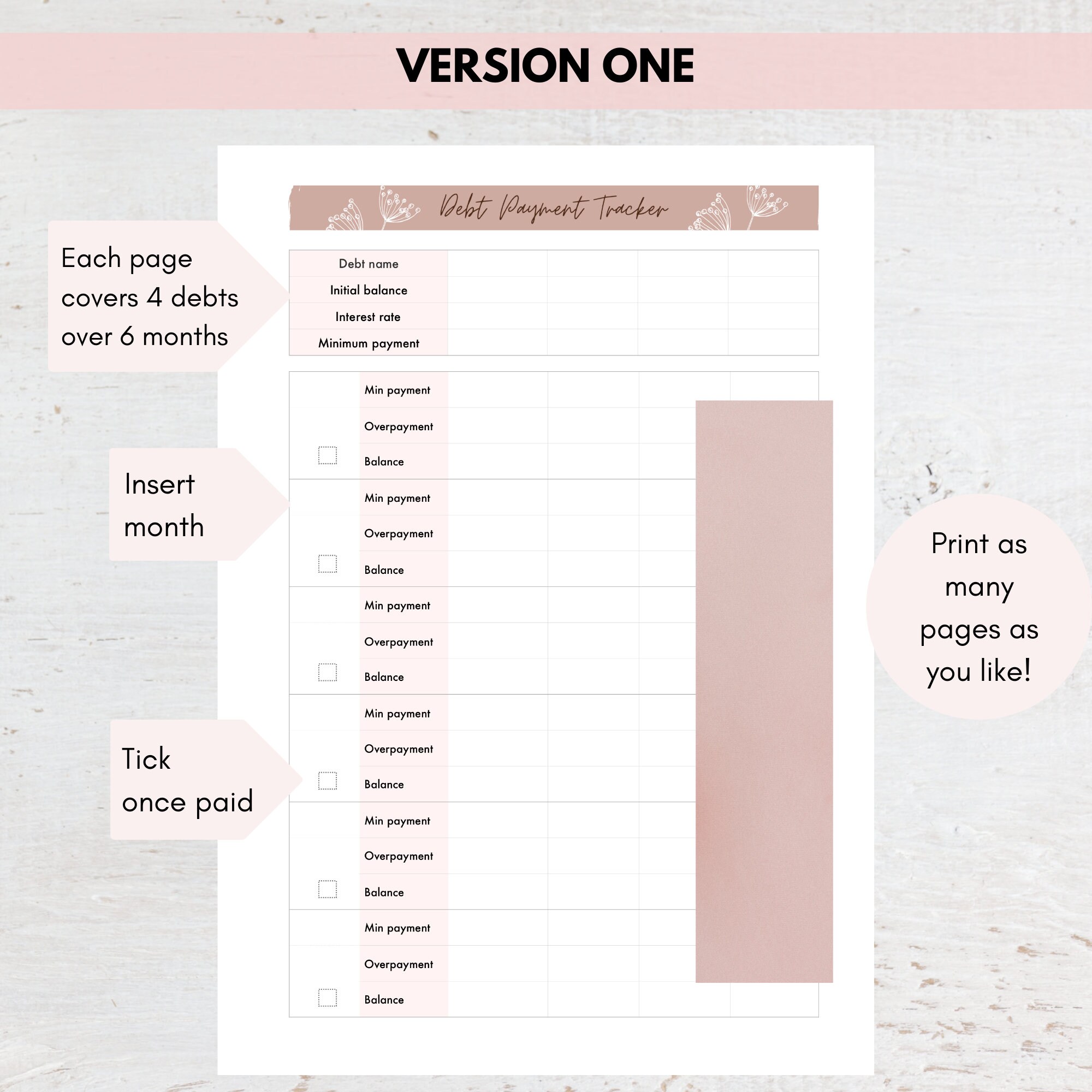 Debt Snowball Tracker Printable Debt Payment Worksheet Debt Free ...