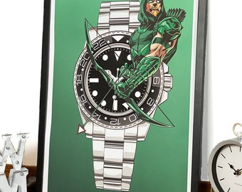 GMT Green Arrow Print, Watch Print, Horology Art, Horology Print, Bedroom Decor, Birthday Gift For Him, Christmas Gift