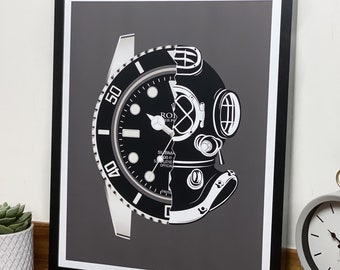 Sub Dive Poster, Watch Print, Horology Art, Horology Print, Bedroom Decor, Christmas Gift, Birthday Gift For Him