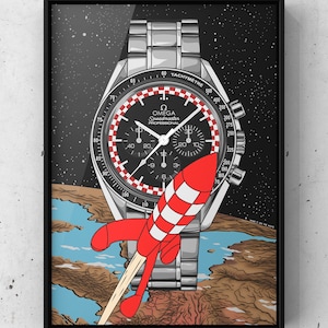 Speedy Tintin, Horology Art Print,Man on the Moon Watch Print,Gift For Him,Gift For Husband, Valentines Gift