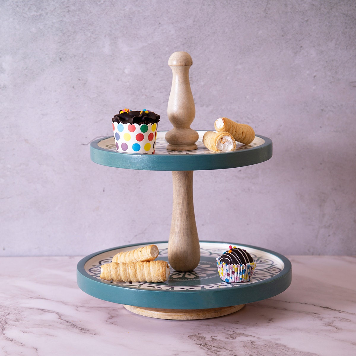 stand de Gâteaux Mariage à 2 Niveaux Pâtisserie Ronde Servant Une Assiette d'affichage Fête Des Mère