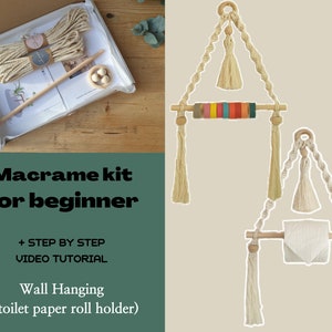 Kit fai-da-te EASY Macrame per principianti, kit di sospensione a parete Macrame (= porta rotolo di carta igienica) con video tutorial / passo dopo passo facile da seguire