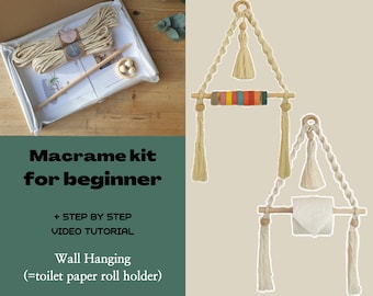 EASY Makramee Diy Kit für Anfänger, Makramee Wandbehang Kit (=Toilettenpapierrollenhalter) mit Video-Tutorial | Schritt für Schritt einfach zu folgen