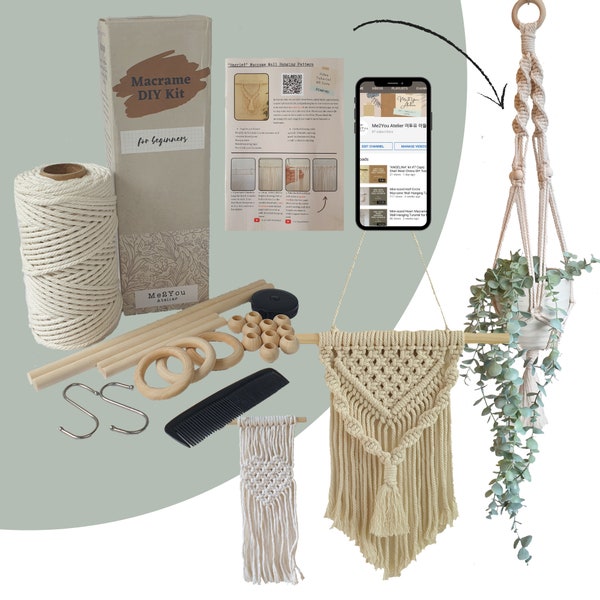 EASY Macrame Beginners Kit for Wall Hanging, Plant Hanger DIY KIT for Adults beginners w/ paper instruction & video tutorial, christmas gift