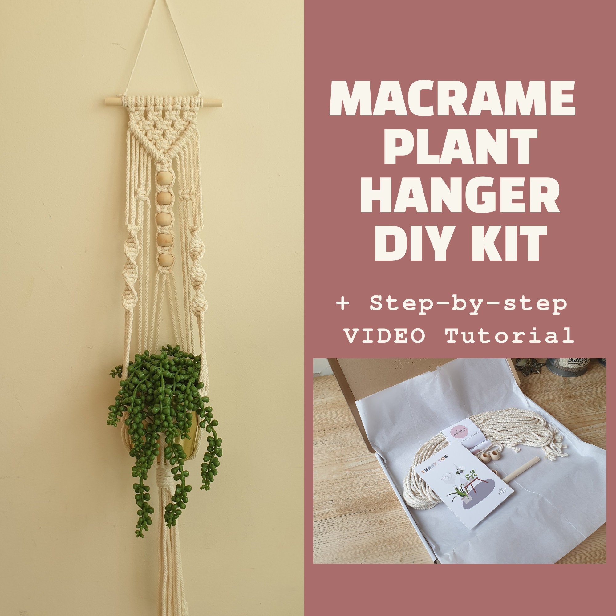 DIY Macrame Kit for Adults Beginners, 4 Macrame Plant Hanger Kit
