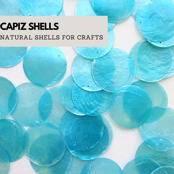 Aqua blue Natural Capiz Shells / 2 Holes / 50mm