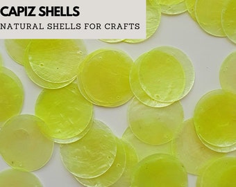 Neon yellow Natural Capiz Shells / 2 Holes / 50mm