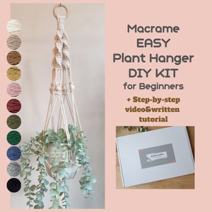 Kit de suspension pour plantes en macramé EMMA #2 pour débutants Kit de suspension pour plantes en macramé avec instructions écrites et tutoriel vidéo Cadeau d'anniversaire pour elle