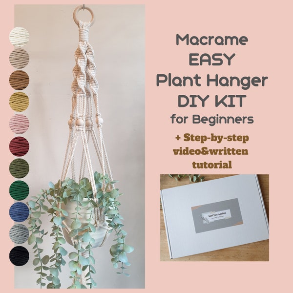 Kit de suspension pour plantes en macramé EMMA #2 pour débutants Kit de suspension pour plantes en macramé avec instructions écrites et tutoriel vidéo Cadeau d'anniversaire pour elle