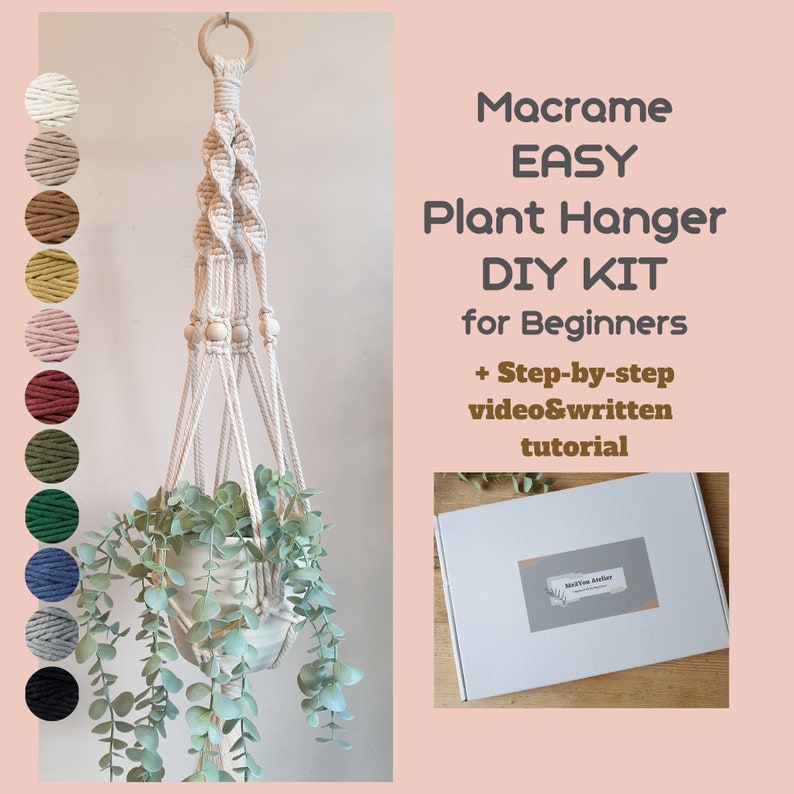 EMMA Macrame Plant Hanging DIY KIT 2 for beginners Macrame Plant Hanger Kit with written instruction, video tutorial Birthday gift for her image 1