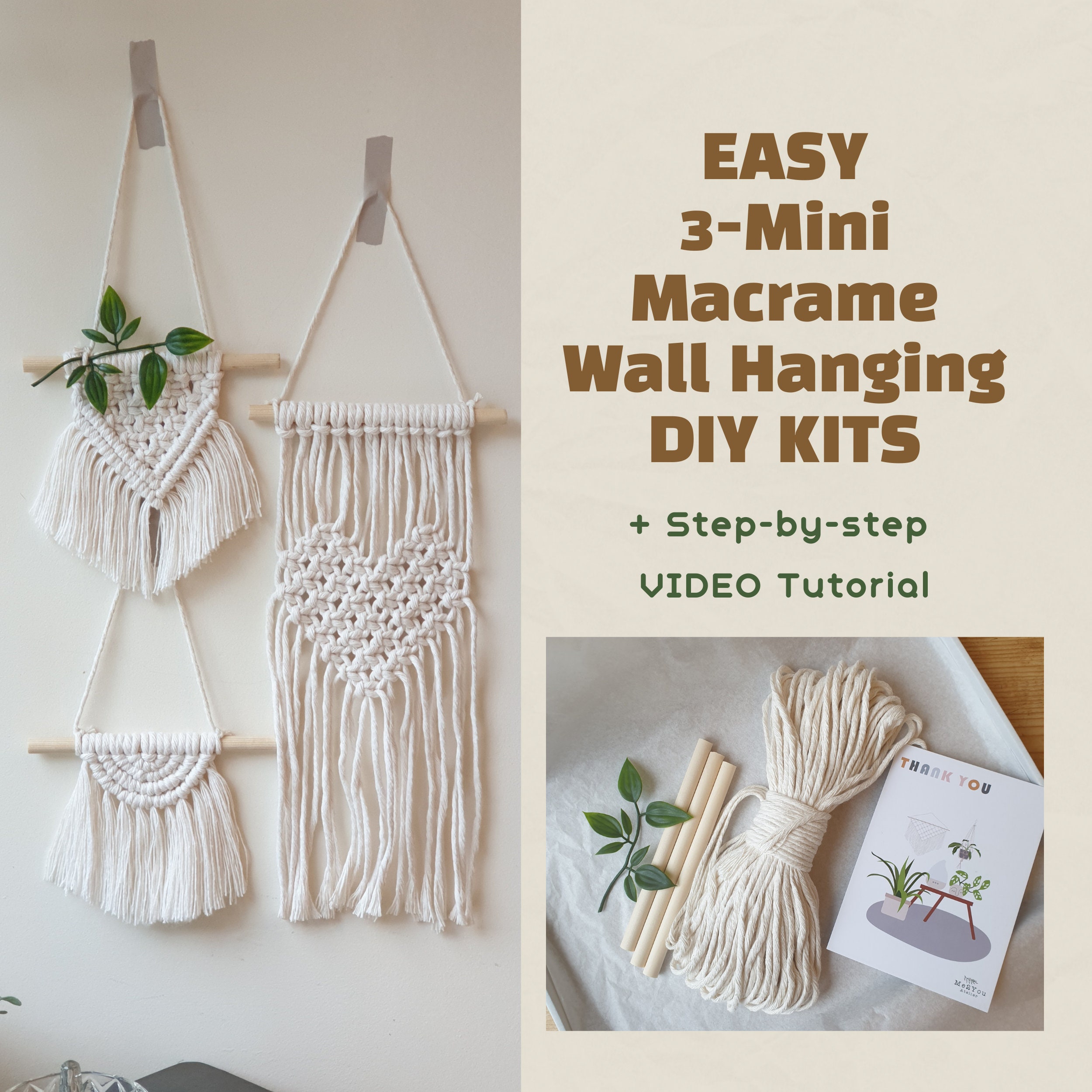 3 Mini Sized Macrame Wall Hanging DIY Craft Kits for Beginners