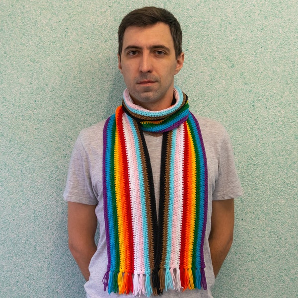 Progressive Rainbow Flag Pride Scarf.