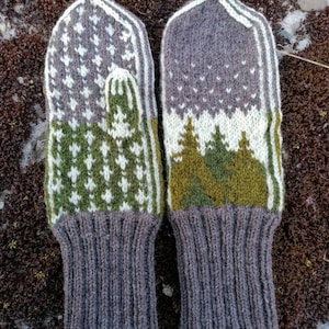 Forest mittens, PDF knitting pattern