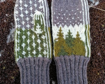Forest mittens, PDF knitting pattern