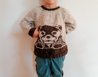 Otter sweater for kids - PDF knitting pattern with animal motive