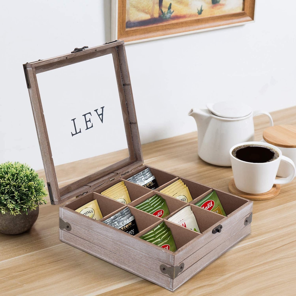 Wooden Tea Box Organizer Wood Tea Storage Box Chest Etsy