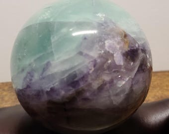 Rainbow Fluorite Sphere, 2" Green and Purple Crystal Ball, Polished Fluorite Orb for Altar Decor, Focus Stone, Genuine Healing Crystal