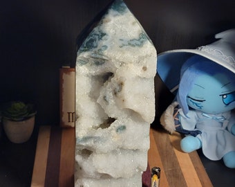 Huge 15 Pound Moss Agate and Quartz Obelisk - Huge Crystal Tower - Large Moss Tower - Crystal Towers Generators - Show Piece