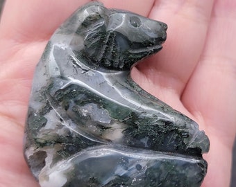Moss Agate Bear Carving Crystal Carvings -  Crystal Home Decor - Witchy Decor - Metaphysical - Crystal Carvings