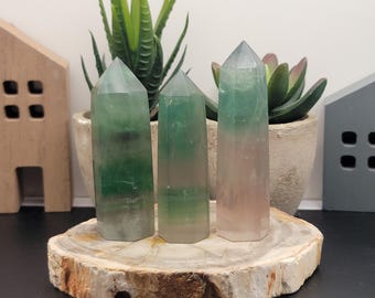 White and Green Polished Fluorite Points – Zoned Crystal Towers with Internal Shimmer and Natural Variation