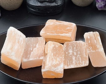 Raw Peach Selenite Pieces - Video - Astrology - Home Decor - Earth - Geology - Crystals