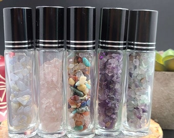 Crystal Roller Bottles - Small Chips Roller Bottle - Astrology - Home Decor - Earth - Geology - Crystals