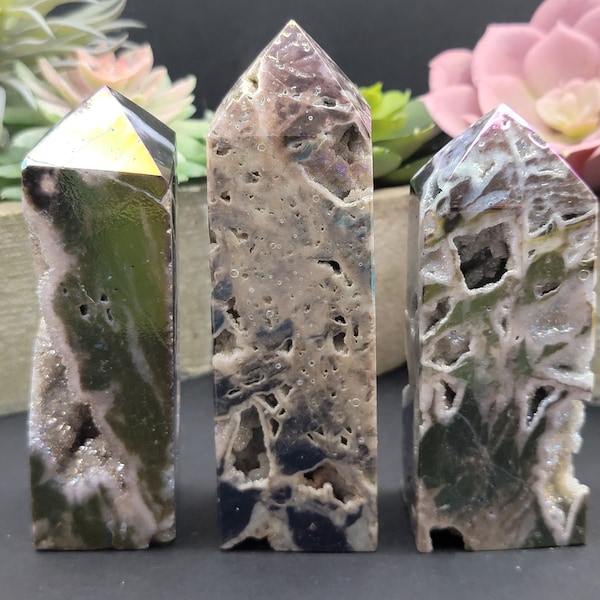 Aura Sphalerite Points - Semi-Polished - Beautiful Aura Coating - Crystal Towers - Crystals