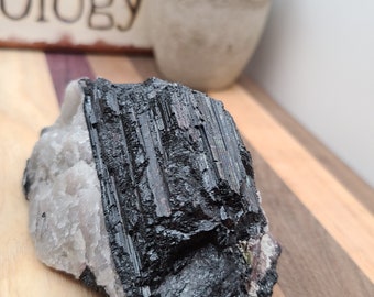 Large Tourmaline in Quartz Specimens - Crystal Clusters - Crystal Specimens - Crystal Gifts - Geology Science - Crystal Home Decor