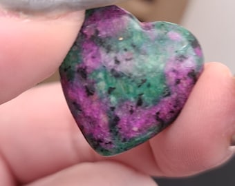 Ruby Zoisite Heart Carvings | 1 Inch Crystal Heart Pocket Stone | UV Reactive Ruby Zoisite