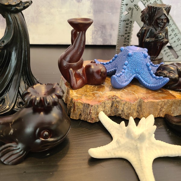 Sphere Holders - Beach and Animal Sphere Stands - Golf Ball and Baseball Holders - Pigs Clams Dolphins Peacock Sphere Holders.