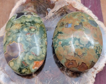 Rainforest Jasper Polished Palm Stones - Green and Brown Rhyolite with Agate Palm Stones