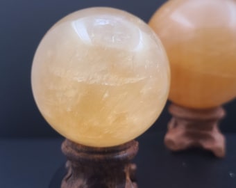 Honey Calcite Sphere | Golden Polished Crystal Ball | Warm Amber Yellow Stone | Small to Large Sizes