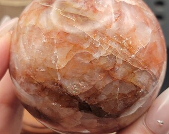 Fire Quartz Sphere – Hematoid Quartz Orb with Fiery Inclusions – Polished Red Iron Stone Ball
