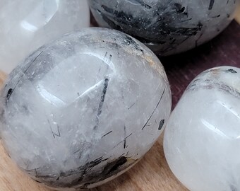 Black Tourmaline in Quartz Tumbles - Crystal Stones Crystal pieces - crystals - pocket crystals - crystals to carry - small gifts