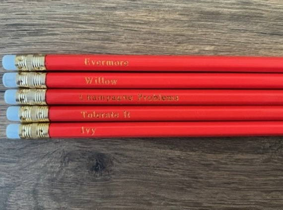 Taylor Swift Pencils - Customised Burnt Orange Pencils Featuring Evermore  Song Titles