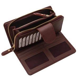 Big zipper wallet , Real leather women wallet , Burgundy leather wallet