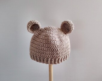Handmade Crochet Bear Hat – Newborn Photo Prop, Woodland Animal