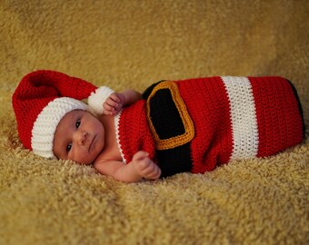 Handmade Crochet Santa Sack with Hat – Baby Christmas Photo Prop