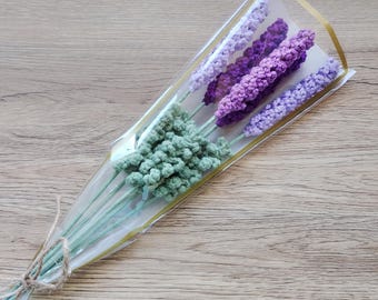 Handmade Crochet Lavender Stems, Lilac Purple Bouquet