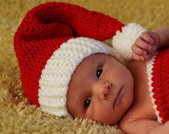 Bonnet de Noel bébé, accessoire photo nouveau-né, cadeau de Noël, premier Noël de bébé, bonnet de Noël, bonnet bébé au crochet, père Noël bébé garçon, père Noël petite fille