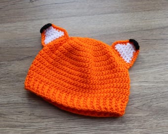 Chapeau renard de Pâques au crochet fait main - Animal de la forêt - Nature - Nouveau-né, 0-3 mois, 3-6 mois, 6-12 mois
